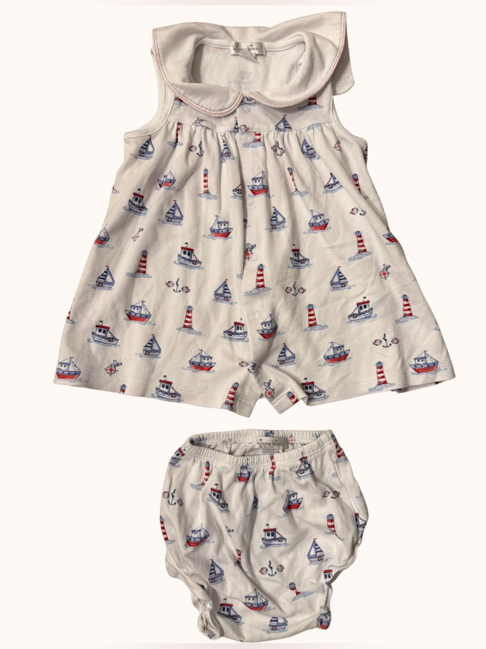 Kissy Kissy White Nautical Print Sleeveless Romper with Bloomers